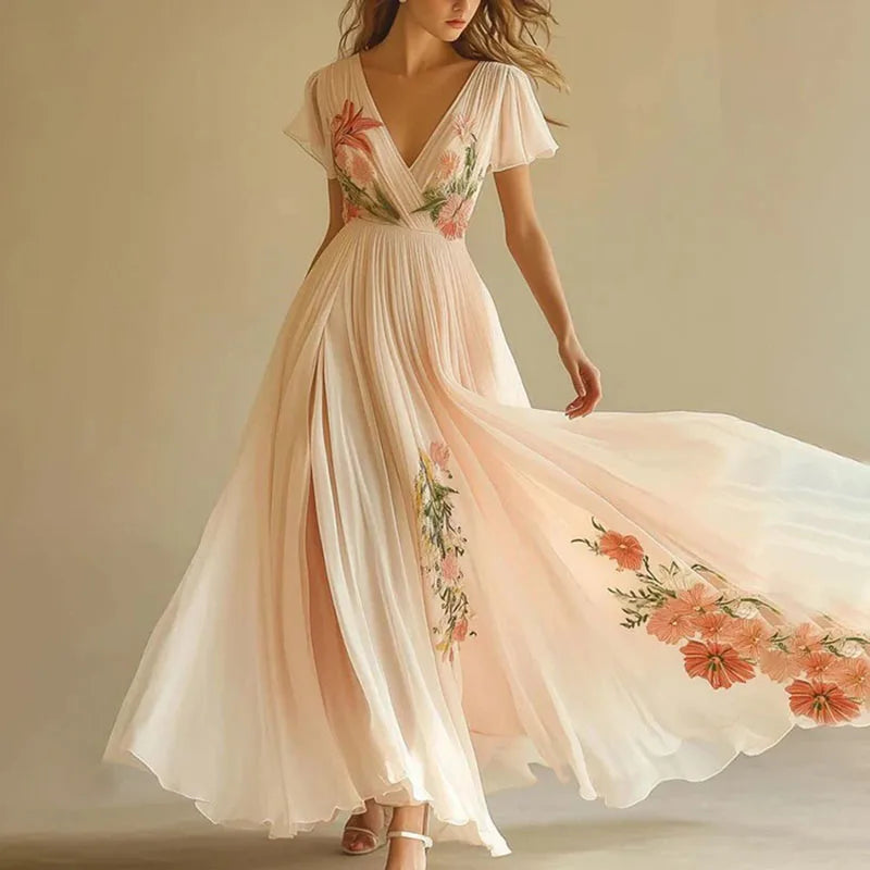 Amelia | Robe de soirée élégante à taille haute et décolleté en V