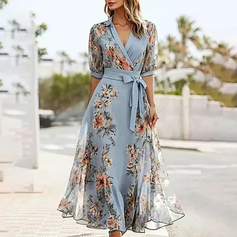 Vanessa™ - Robe Maxi Boho avec décolleté en V et nœud