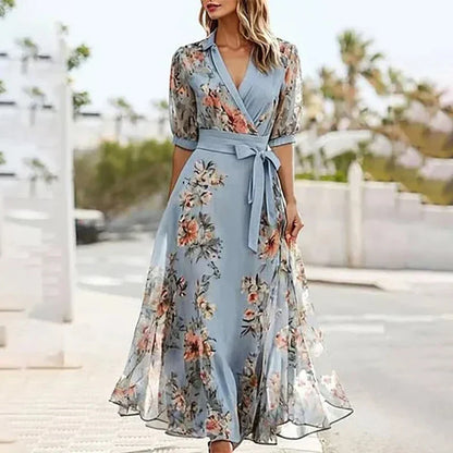 Vanessa™ - Robe Maxi Boho avec décolleté en V et nœud