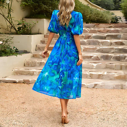 Everly - Robe Midi à Manches Lanternes Vintage Glam