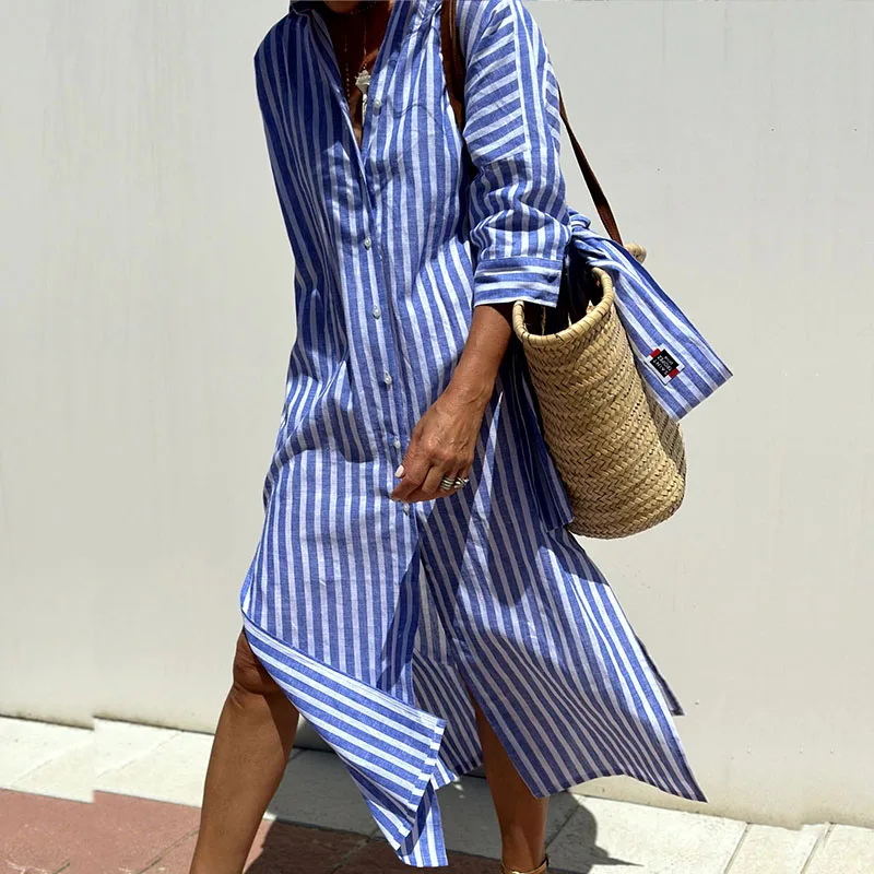 Hazel - Robe Midi Confort Rayée Sophistiquée