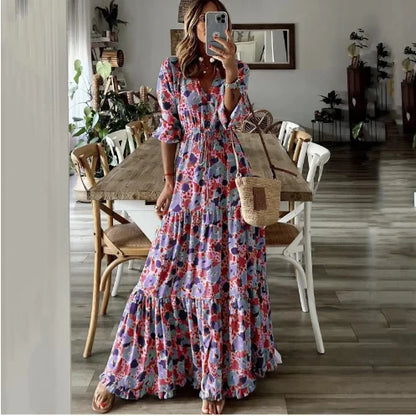 Liora | Robe Maxi Évasée Imprimée à Col V
