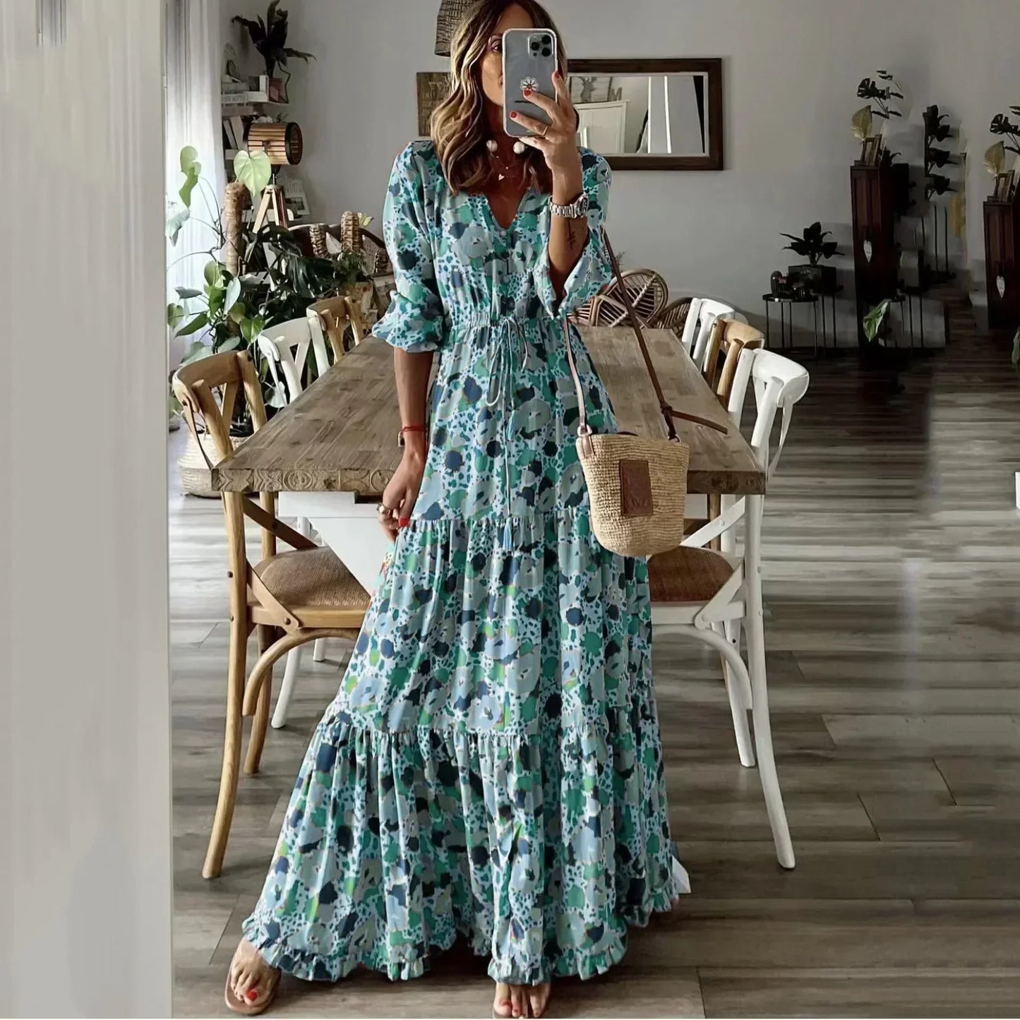 Liora | Robe Maxi Évasée Imprimée à Col V