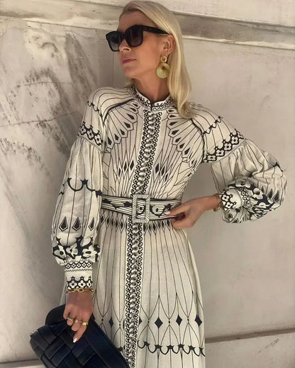 Eulalia - Robe Boho à Col Montant Rétro