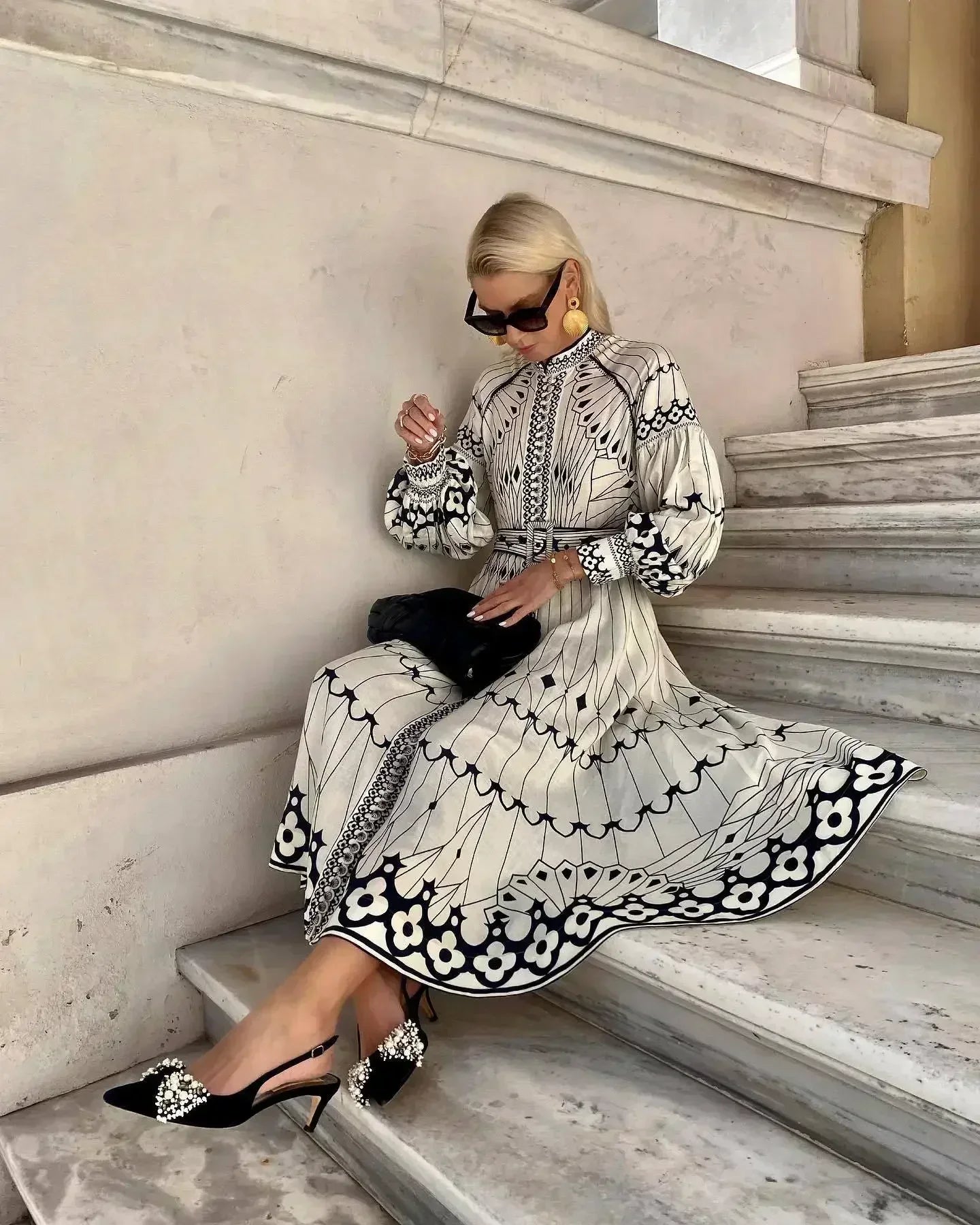 Eulalia - Robe Boho à Col Montant Rétro