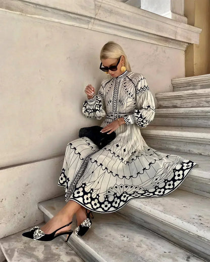 Eulalia - Robe Boho à Col Montant Rétro