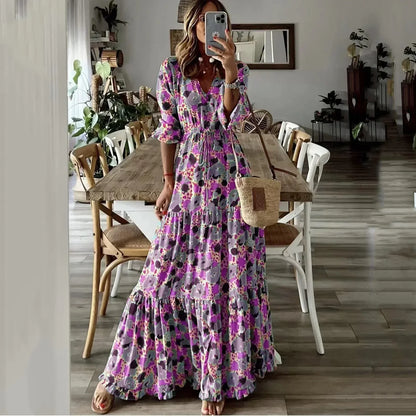 Liora | Robe Maxi Évasée Imprimée à Col V