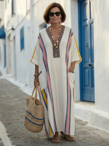 Noemi | Robe Maxi à Manches Mi-Longues et Poche en V