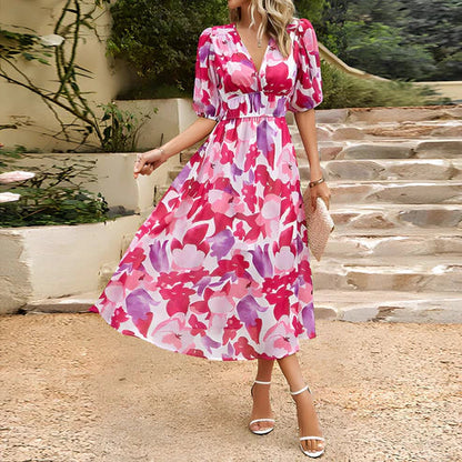 Everly - Robe Midi à Manches Lanternes Vintage Glam