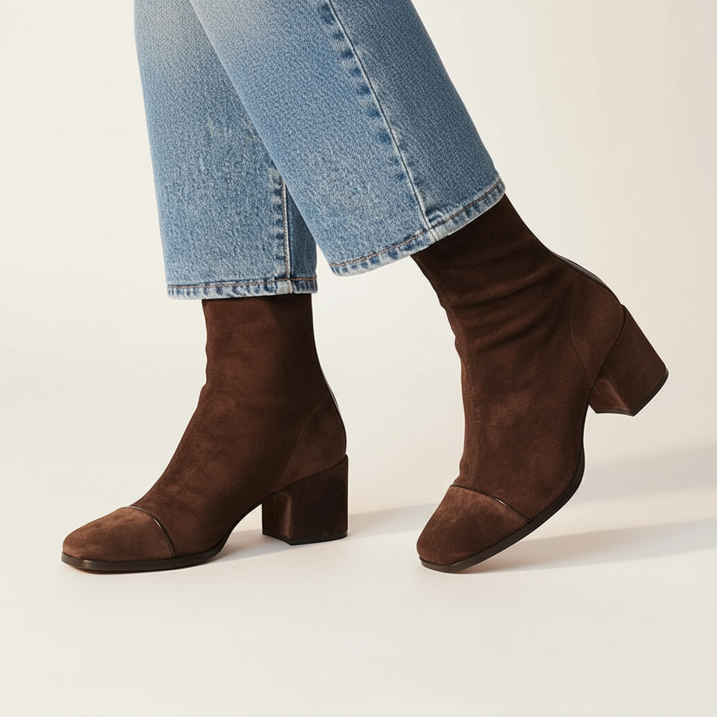 Lily™ | Elegant Suede Square Toe Ankle Boots