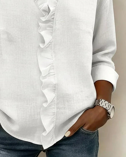 Indie | Blouse with Ruffles, V-Neck and Long Sleeves