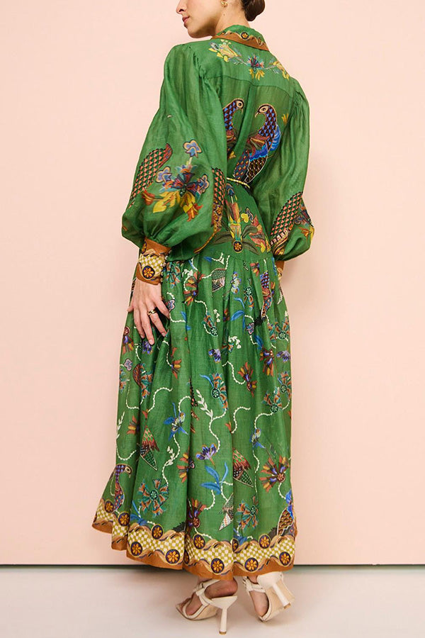 Lily - Robe à manches ballons avec imprimé d'oiseau du paradis