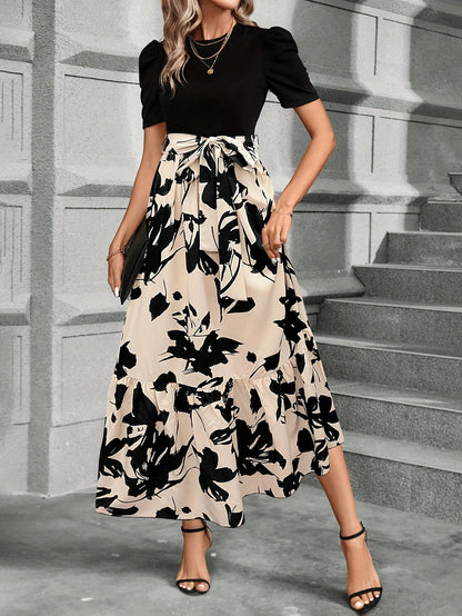 Briony - Robe Florale Taille Haute avec Ourlet Volant