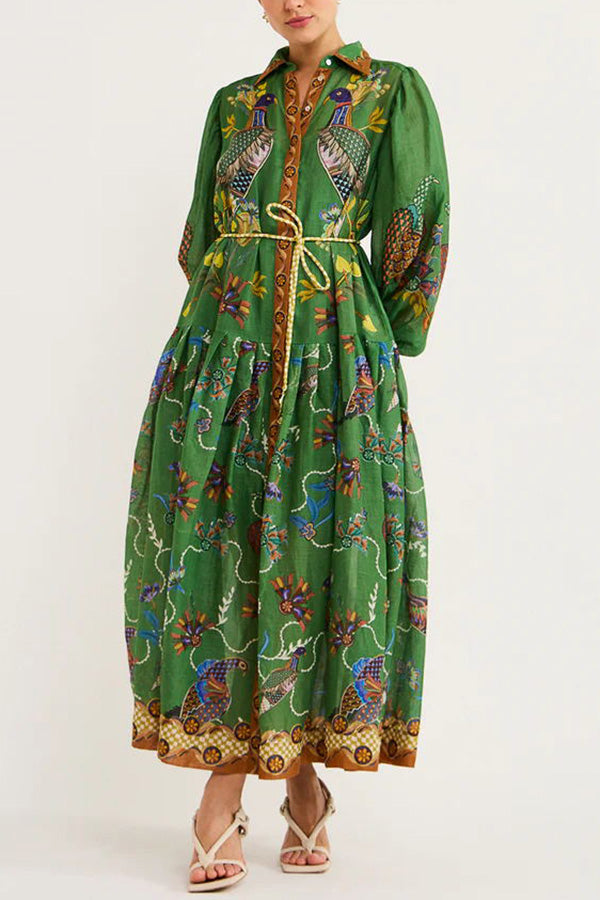 Lily - Robe à manches ballons avec imprimé d'oiseau du paradis