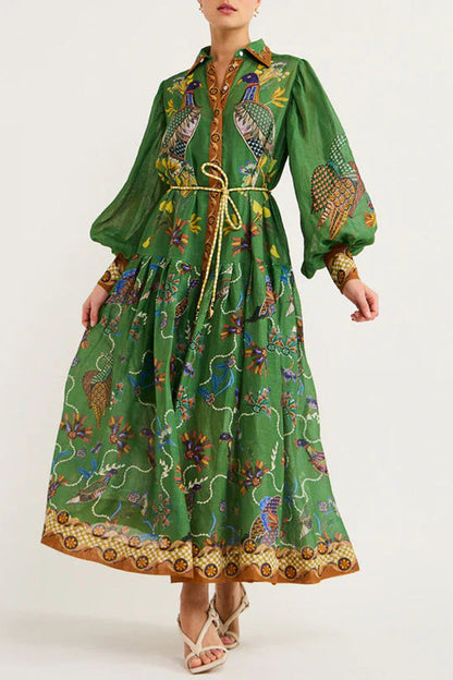 Lily - Robe à manches ballons avec imprimé d'oiseau du paradis