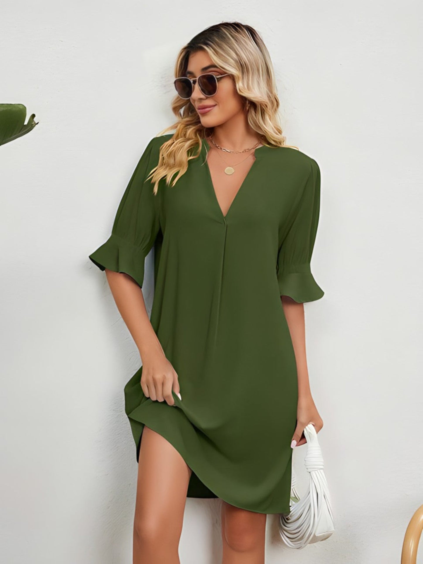 Elise - Robe Plissée Décontractée à Col en V
