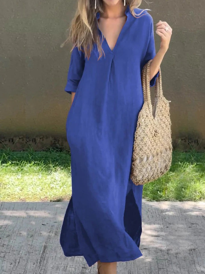 Ishael - Robe longue ample à col en V uni
