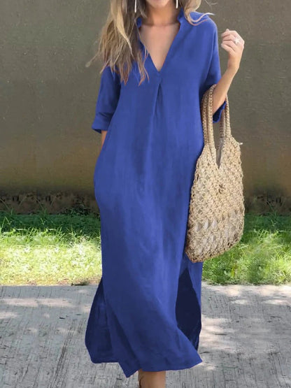 Ishael - Robe longue ample à col en V uni