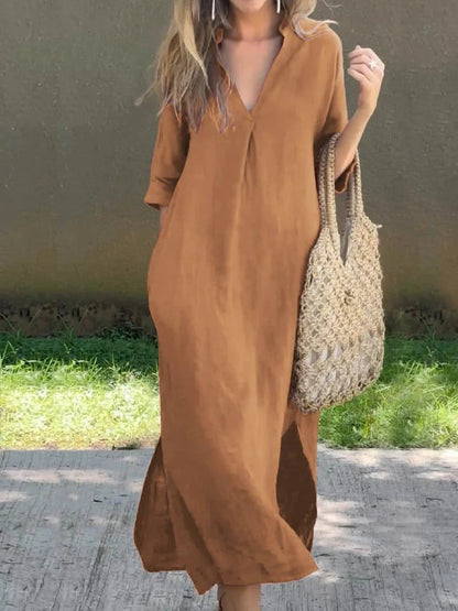 Ishael - Robe longue ample à col en V uni