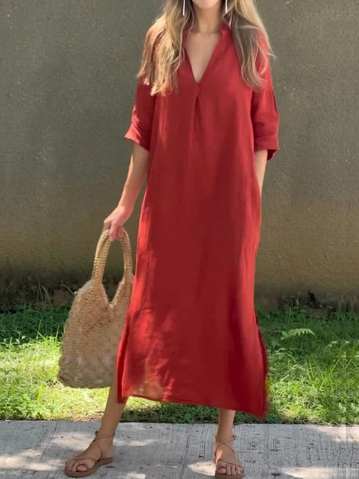 Ishael - Robe longue ample à col en V uni