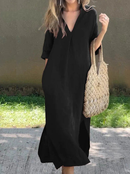 Ishael - Robe longue ample à col en V uni