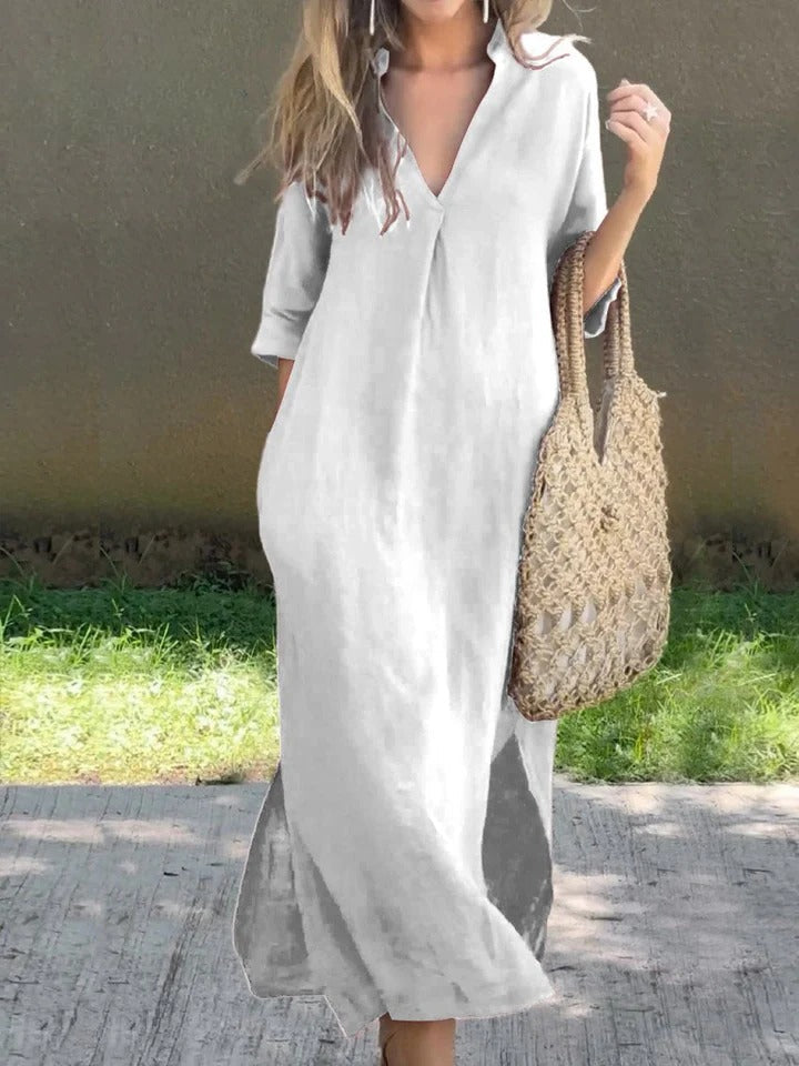 Ishael - Robe longue ample à col en V uni