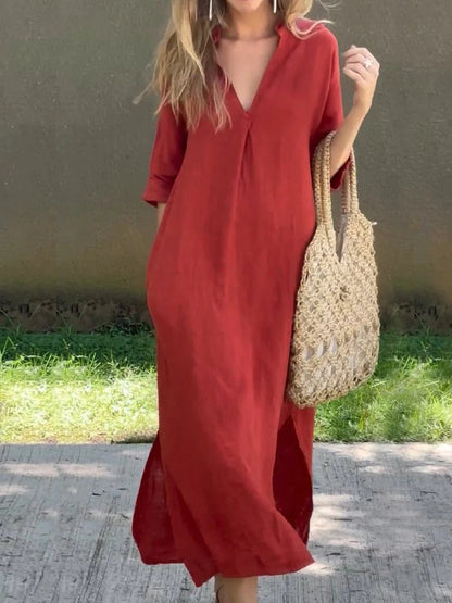 Ishael - Robe longue ample à col en V uni