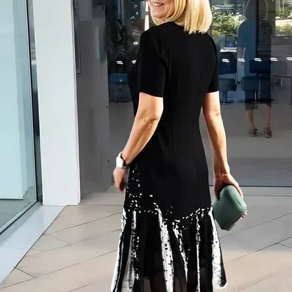 Dalia™ - Robe Plissée Femme avec Blocs de Couleur