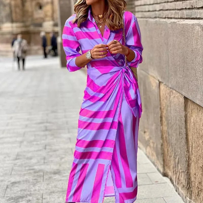 Zella - Robe Midi à Rayures et Décolleté en V