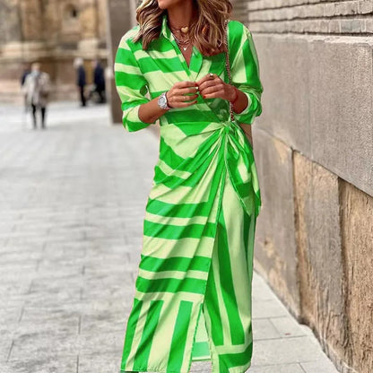 Zella - Robe Midi à Rayures et Décolleté en V