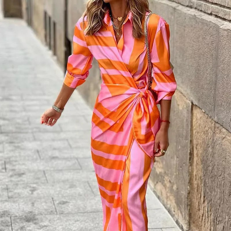 Zella - Robe Midi à Rayures et Décolleté en V
