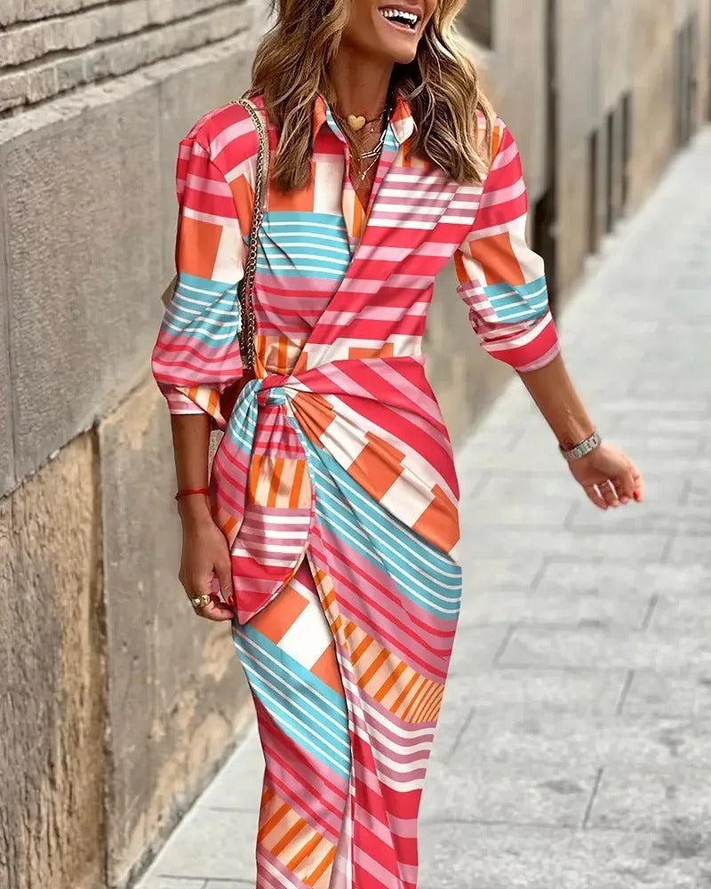 Zella - Robe Midi à Rayures et Décolleté en V