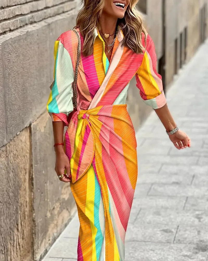 Zella - Robe Midi à Rayures et Décolleté en V